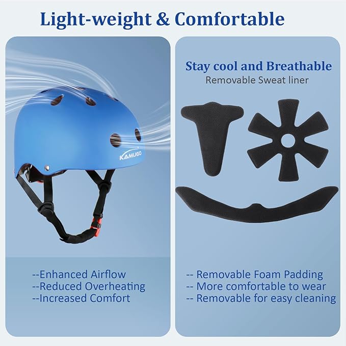 KAMUGO Kids Adjustable Helmet, with Sports Protective Gear Set Knee Elbow Wrist Pads for Toddler Age 2-8 Boys Girls, Bike Skateboard Hoverboard Scooter Rollerblading Helmet Set